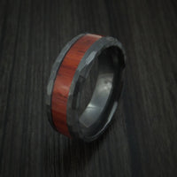 Black Zirconium Rock Hammered Padauk Hard Wood Ring Custom Made Band