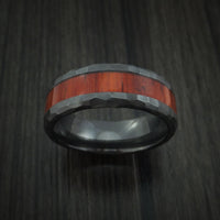 Black Zirconium Rock Hammered Padauk Hard Wood Ring Custom Made Band