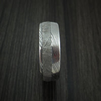 Damascus Steel Ring with Gibeon Meteorite and Red Heart Wood Hardwood Sleeve Custom Made Band