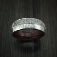 Damascus Steel Ring with Gibeon Meteorite and Red Heart Wood Hardwood Sleeve Custom Made Band