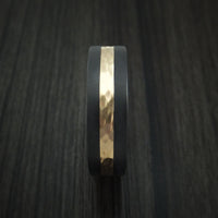 Black Titanium or Black Zirconium Custom Men's Ring with a Hammered 14k Yellow Gold Inlay
