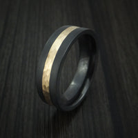 Black Zirconium and Hammered 14k Yellow Gold Band Custom Made Ring