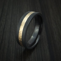Black Titanium or Black Zirconium Custom Men's Ring with a Hammered 14k Yellow Gold Inlay
