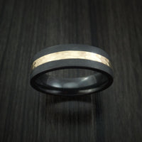 Black Titanium or Black Zirconium Custom Men's Ring with a Hammered 14k Yellow Gold Inlay