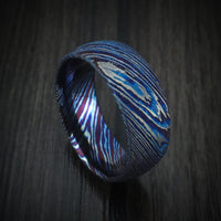Kuro-Ti Heat-Treated Titanium Damascus Men's Ring Custom Made Band