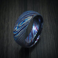 Kuro-Ti Heat-Treated Titanium Damascus Men's Ring Custom Made Band