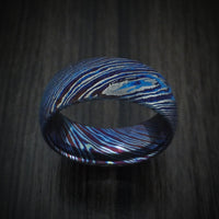 Kuro-Ti Heat-Treated Titanium Damascus Men's Ring Custom Made Band