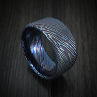 Kuro-Ti Heat-Treated Titanium Damascus Men's Ring Custom Made Band