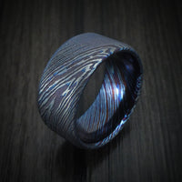 Kuro-Ti Heat-Treated Titanium Damascus Men's Ring Custom Made Band