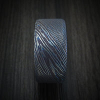 Kuro-Ti Heat-Treated Titanium Damascus Men's Ring Custom Made Band
