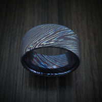 Kuro-Ti Heat-Treated Titanium Damascus Men's Ring Custom Made Band