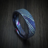 Kuro-Ti Heat-Treated Titanium Damascus Men's Ring Custom Made Band
