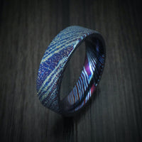 Kuro-Ti Heat-Treated Titanium Damascus Men's Ring Custom Made Band