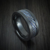 Black Zirconium and Kuro-Ti Heat-Treated Titanium Damascus Men's Ring Custom Made Band