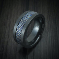 Black Zirconium and Kuro-Ti Heat-Treated Titanium Damascus Men's Ring Custom Made Band
