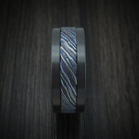 Black Zirconium and Kuro-Ti Heat-Treated Titanium Damascus Men's Ring Custom Made Band