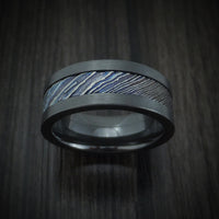 Black Zirconium and Kuro-Ti Heat-Treated Titanium Damascus Men's Ring Custom Made Band