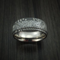 Damascus Steel and Meteorite Ring with Titanium Sleeve Custom Made Band
