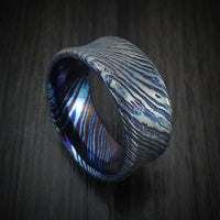 Kuro-Ti Heat-Treated Titanium Damascus Men's Ring Custom Made Band