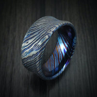 Kuro-Ti Heat-Treated Titanium Damascus Men's Ring Custom Made Band