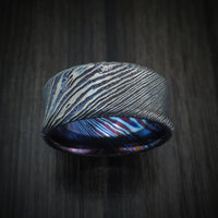 Kuro-Ti Heat-Treated Titanium Damascus Men's Ring Custom Made Band