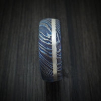 Kuro-Ti Heat-Treated Titanium Damascus Men's Ring with Silver Inlay Custom Made Band