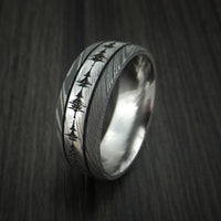 Damascus Steel Two-Tone Sound Wave Ring Custom Made Band