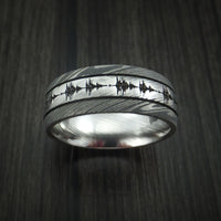 Damascus Steel Two-Tone Sound Wave Ring Custom Made Band
