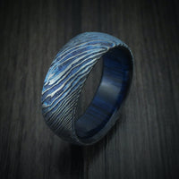 Kuro-Ti Heat-Treated Titanium Damascus Men's Ring with Hardwood Sleeve Custom Made Band