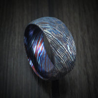 Kuro-Ti Heat-Treated Titanium Damascus Men's Ring Rock Satin Finish Custom Made Band