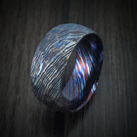 Kuro-Ti Heat-Treated Titanium Damascus Men's Ring Rock Satin Finish Custom Made Band