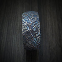 Kuro-Ti Heat-Treated Titanium Damascus Men's Ring Rock Satin Finish Custom Made Band