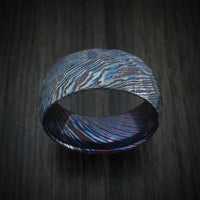 Kuro-Ti Heat-Treated Titanium Damascus Men's Ring Rock Satin Finish Custom Made Band