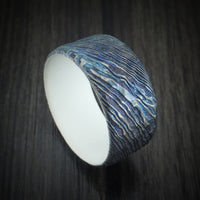 Kuro-Ti Heat-Treated Titanium Damascus Men's Ring Rock Hammer Finish with Cerakote Sleeve Custom Made Band