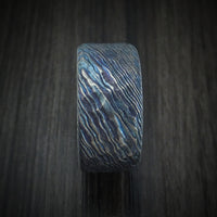 Kuro-Ti Heat-Treated Titanium Damascus Men's Ring Rock Hammer Finish with Cerakote Sleeve Custom Made Band