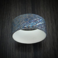 Kuro-Ti Heat-Treated Titanium Damascus Men's Ring Rock Hammer Finish with Cerakote Sleeve Custom Made Band