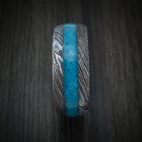 Kuro-Ti Heat-Treated Titanium Damascus Men's Ring with Stone Inlay Custom Made Band