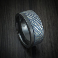 Black Zirconium and Kuro-Ti Heat-Treated Titanium Damascus Men's Ring Custom Made Band