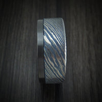 Black Zirconium and Kuro-Ti Heat-Treated Titanium Damascus Men's Ring Custom Made Band
