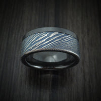 Black Zirconium and Kuro-Ti Heat-Treated Titanium Damascus Men's Ring Custom Made Band