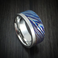 Cobalt Chrome and Kuro-Ti Heat-Treated Titanium Damascus Men's Ring Custom Made Band