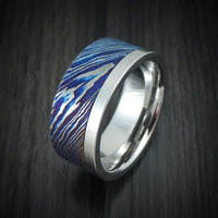 Cobalt Chrome and Kuro-Ti Heat-Treated Titanium Damascus Men's Ring Custom Made Band