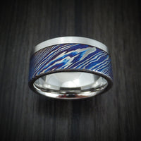 Cobalt Chrome and Kuro-Ti Heat-Treated Titanium Damascus Men's Ring Custom Made Band