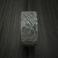 Rock Hammer Damascus Steel Wide Band with Hunter Orange Cerakote Sleeve Custom Made Band