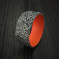 Rock Hammer Damascus Steel Wide Band with Hunter Orange Cerakote Sleeve Custom Made Band