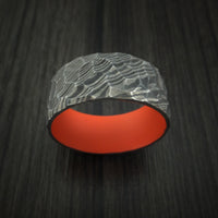 Rock Hammer Damascus Steel Wide Band with Hunter Orange Cerakote Sleeve Custom Made Band