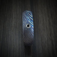 Kuro-Ti Heat-Treated Titanium Damascus Men's Ring with Black Diamond Custom Made Band