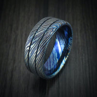 Kuro-Ti Twisted Titanium Etched and Heat-Treated Men's Ring with Grooves Custom Made Band