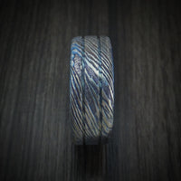 Kuro-Ti Heat-Treated Titanium Damascus Men's Ring with Grooves Custom Made Band
