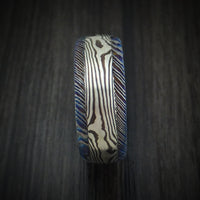 Kuro-Ti Heat-Treated Titanium Damascus Men's Ring with Mokume Gane Inlay Custom Made Band